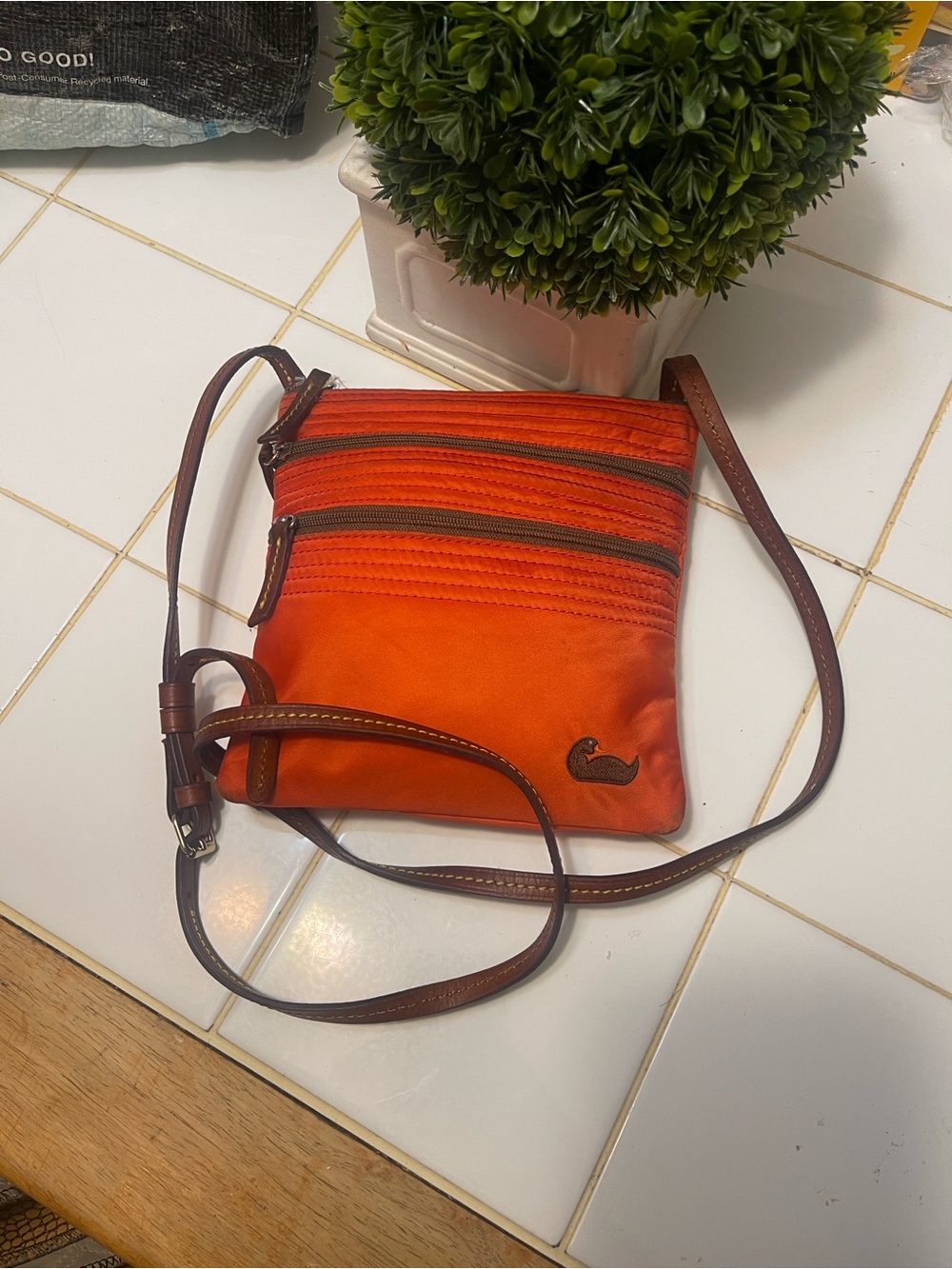Dooney & Bourke Orange Crossbody with Brown Trim